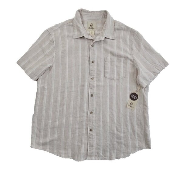 Panama Jack Linen Blend Shirt Men's Size L Beige Stripe NEW Button-Up Collared - Picture 1 of 14